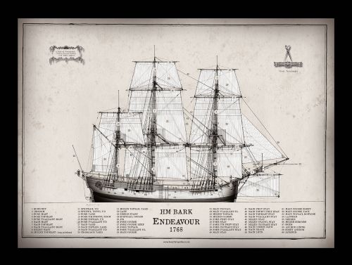 13) HM Bark Endeavour 1768 - signed open print